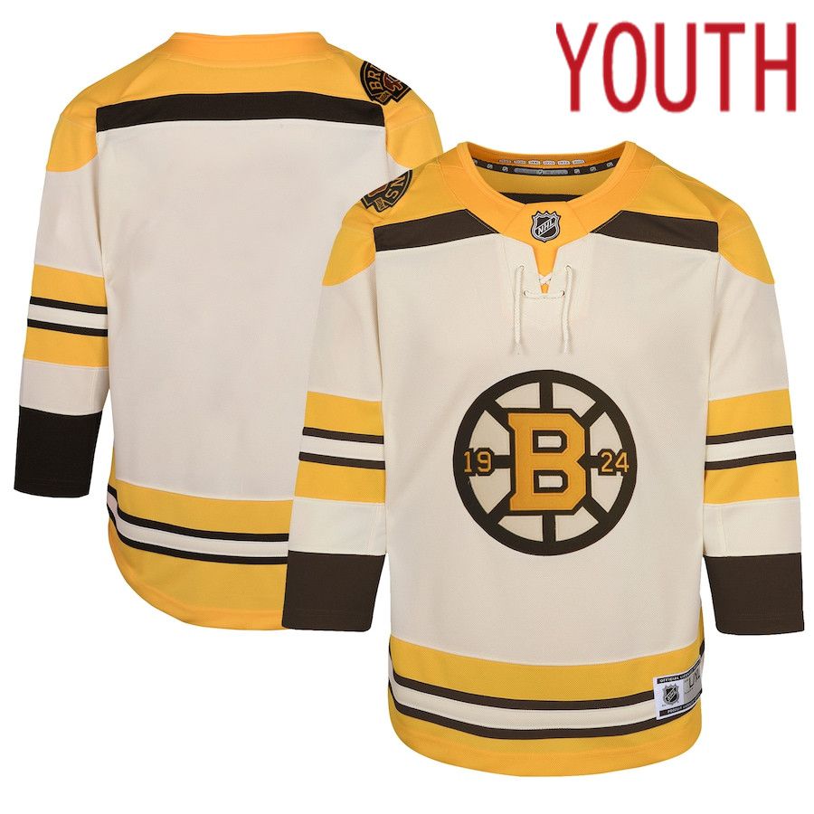 Youth Boston Bruins Cream 100th Anniversary Premier NHL Jersey->youth nhl jersey->Youth Jersey